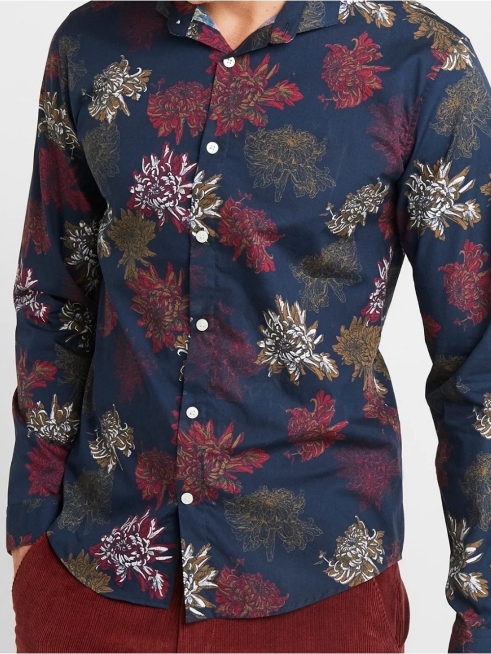 Lindbergh White Men’s Navy Floral Print Long-Sleeve Button-Down Shirt by